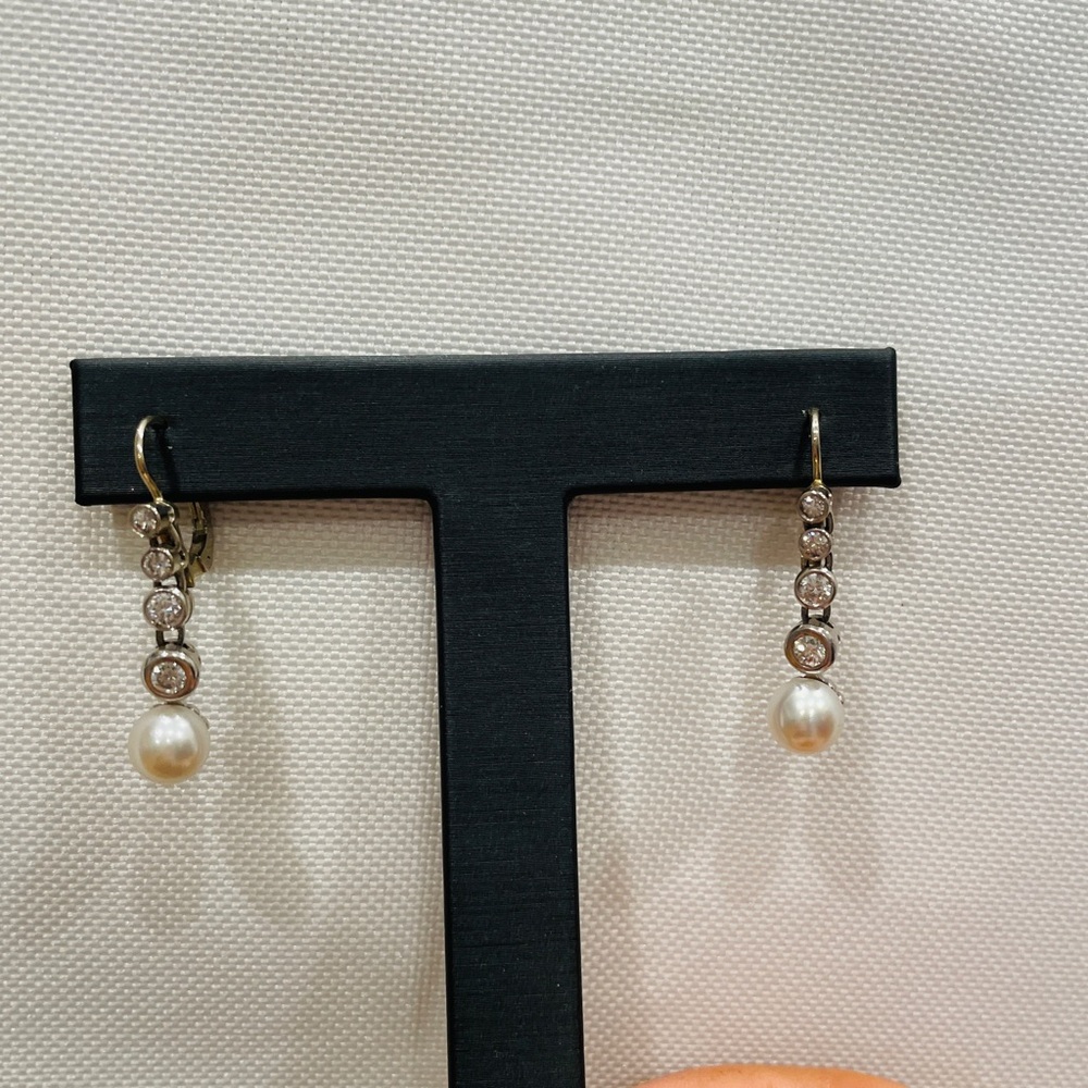 14K White Gold Pearl Drop Diamond Earrings